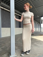 PCFRANCY Midi Skirt - Sandshell